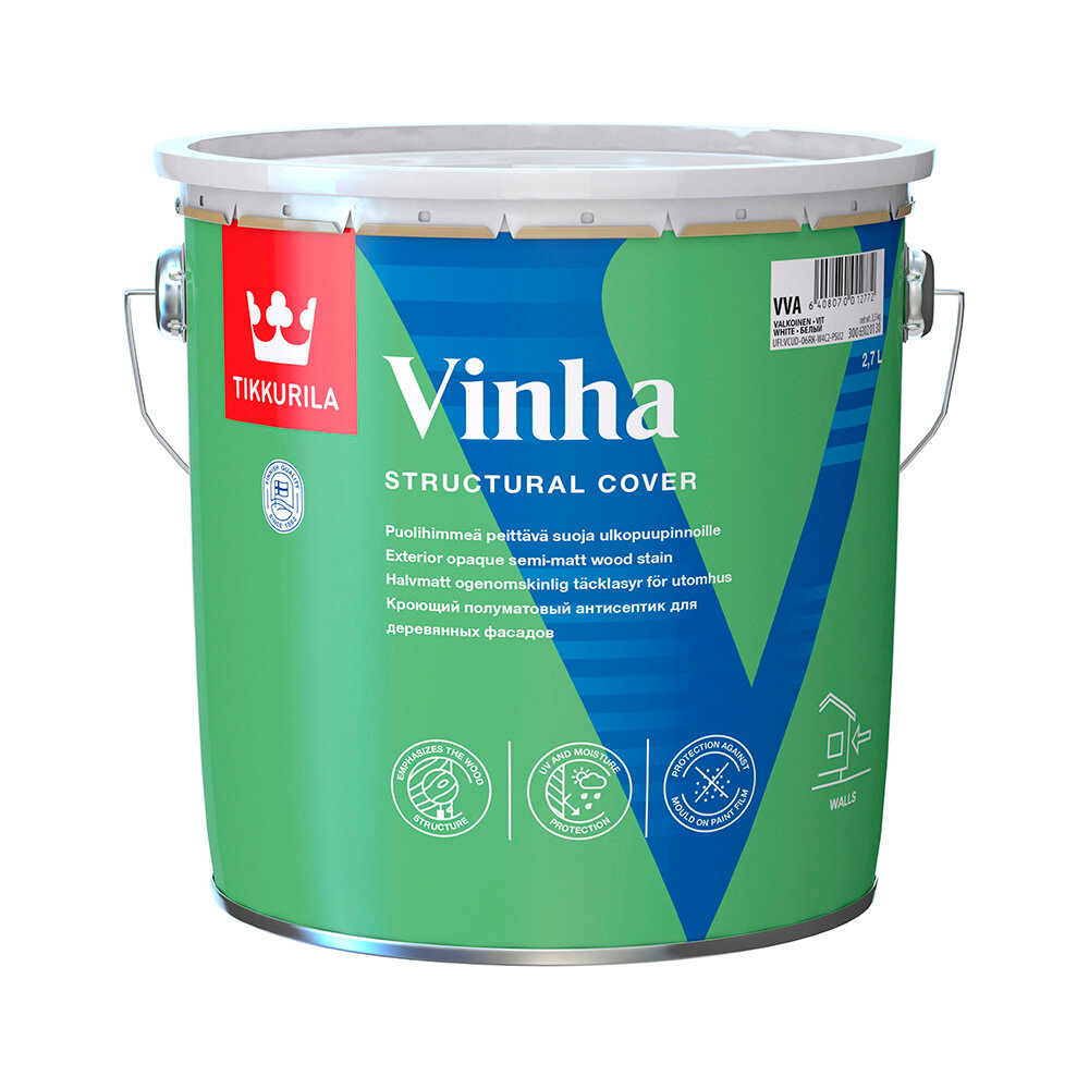 Антисептик Tikkurila Vinha Classic кроющий декоративный для дерева бесцветный база VC 2,7 л