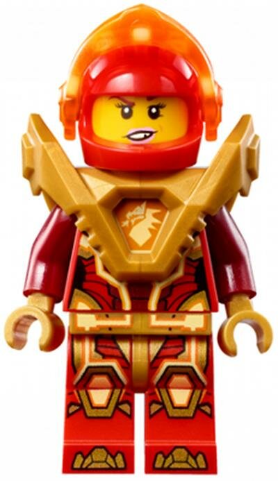 Минифигурка Lego nex133 Macy Halbert - Trans-Neon Orange Visor, Pearl Gold Armor