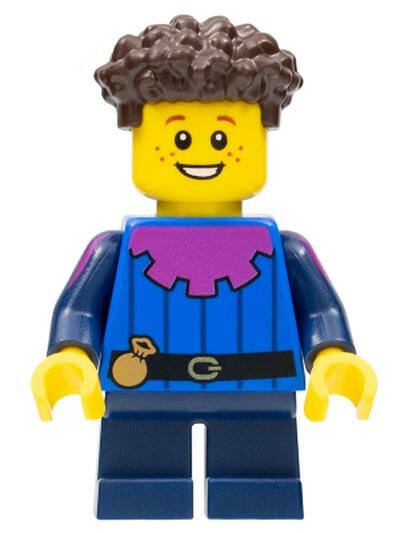 Минифигурка Lego cas577 Peasant - Child Dark Blue Short Legs Dark Brown Coiled Hair
