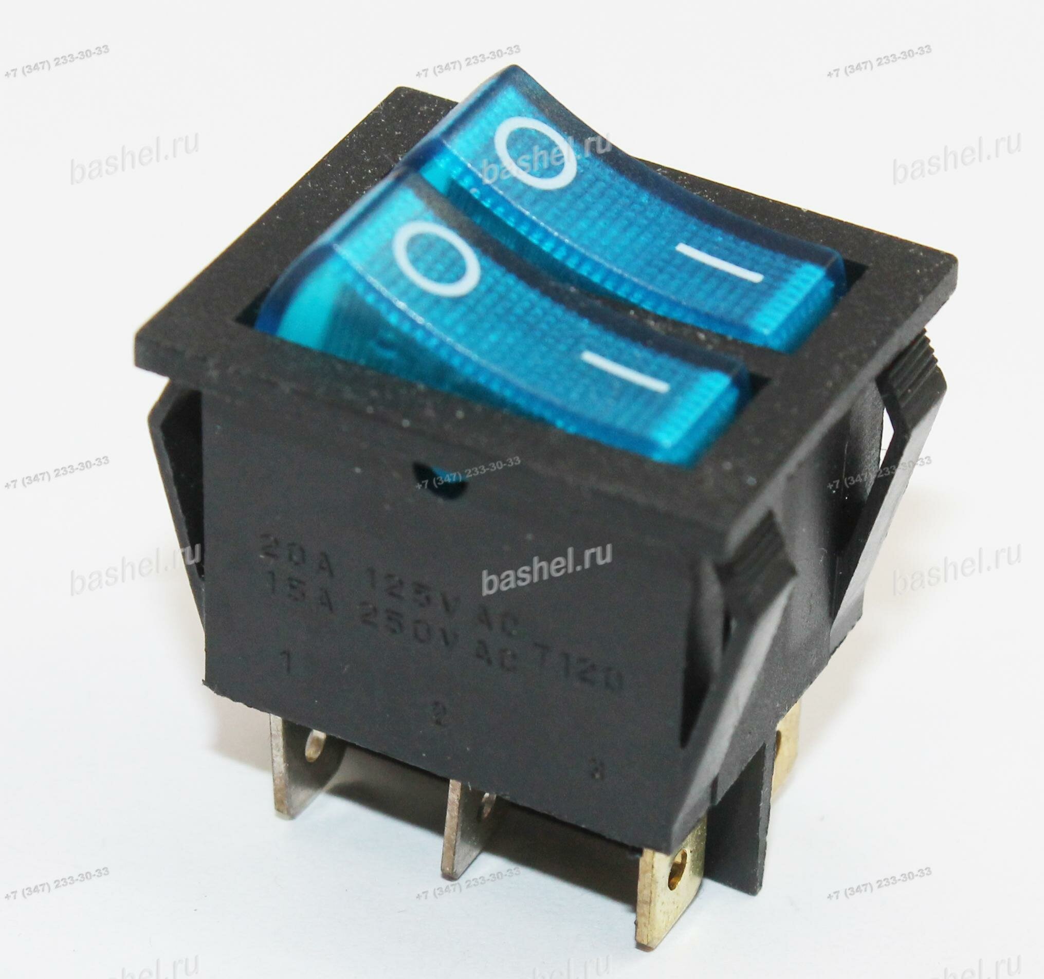 фото Выключатель IRS-2101-1C (двойной, с индикатором), 6PIN, ON-OFF, синий электротовар