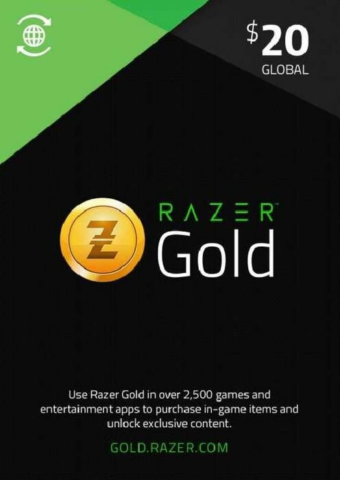 Код пополнения Razer Gold Card номиналом 20 USD Global, Gift Card 20$, все регионы