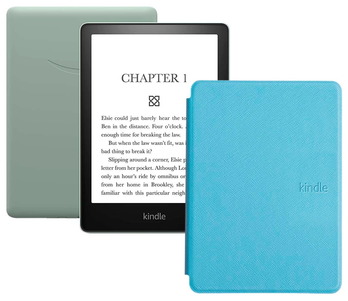 Электронная книга Amazon Kindle PaperWhite 2021 16Gb Ad-Supported Agave Green с обложкой ReaderONE PaperWhite 2021 Light Blue
