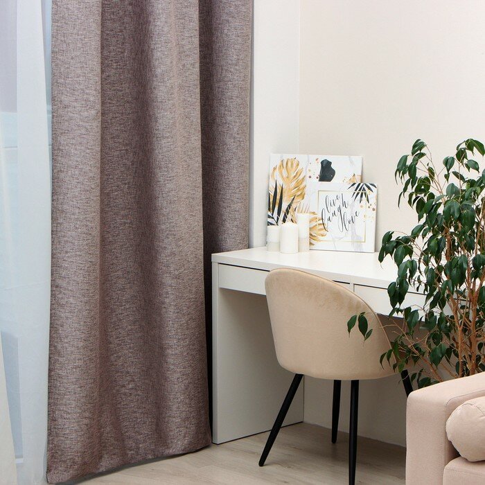 фото Штора портьерная Этель Natural 270*300 см, цв.серый, рогожка/блэкаут, пл. 275 г/м2