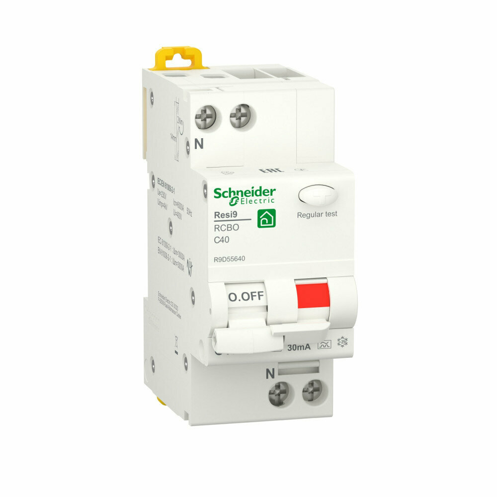 Schneider Electric RESI9 Автоматический выключатель дифференциального тока (ДИФ) 1P+N С 40А 6000A 30мА тип A R9D55640
