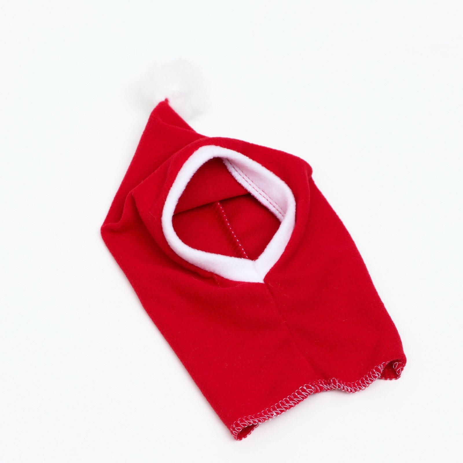 Шапочка новогодняя, флис, XS-S (ОМ 22-26, высота 20 см), бело-красная - фотография № 4