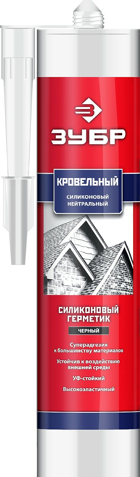 фото ЗУБР 280 мл, черный, кровельный силиконовый герметик, Профессионал (41238-4)