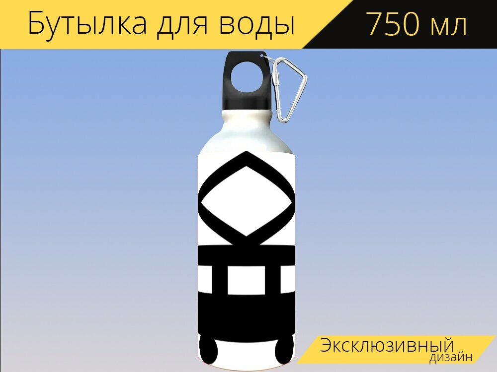 Бутылка фляга для воды "Трамвай, тележка, трамвайный вагон типа" 750 мл. с карабином и принтом