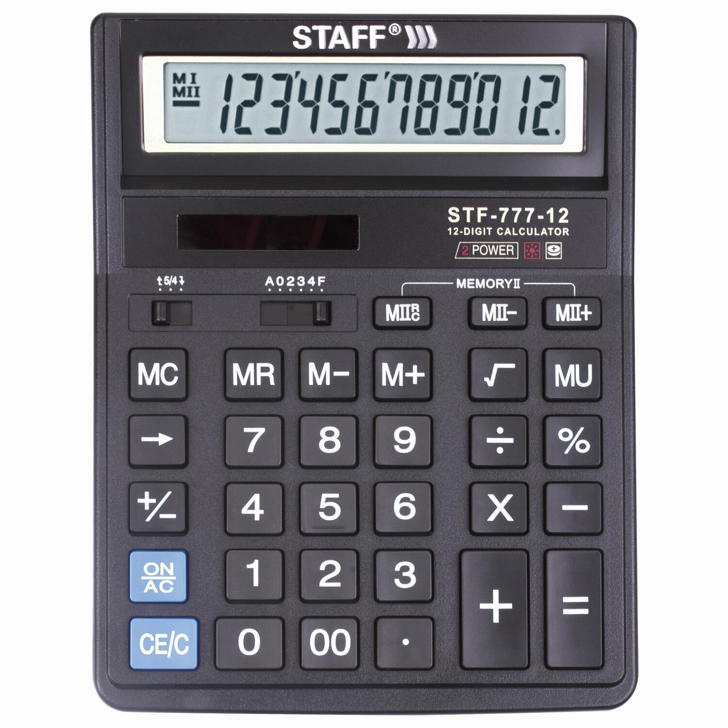 Калькулятор настольный STAFF STF-777 12 разрядов двойное питание 210x165мм черный