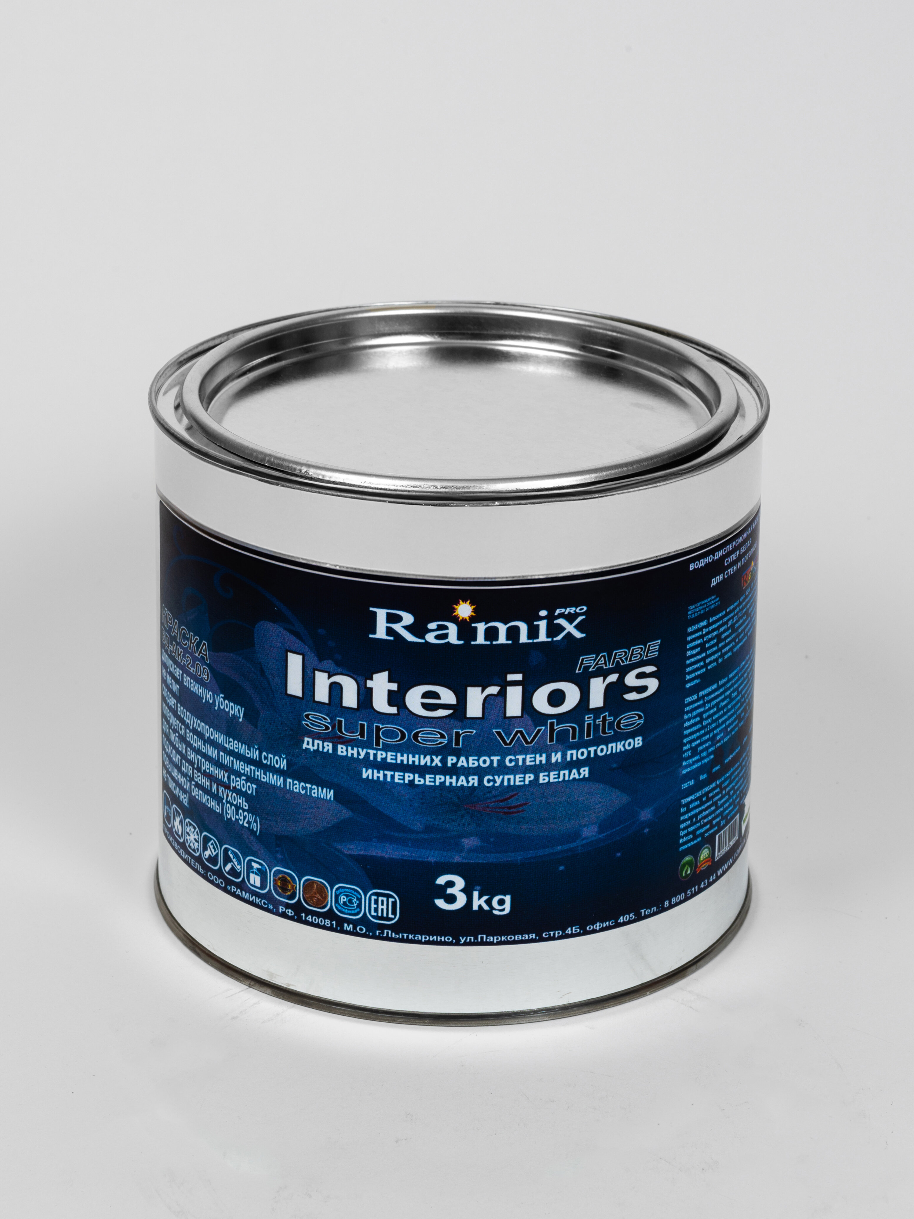 Краска акриловая латексная Ramix Interiors интерьерная для стен и потолков