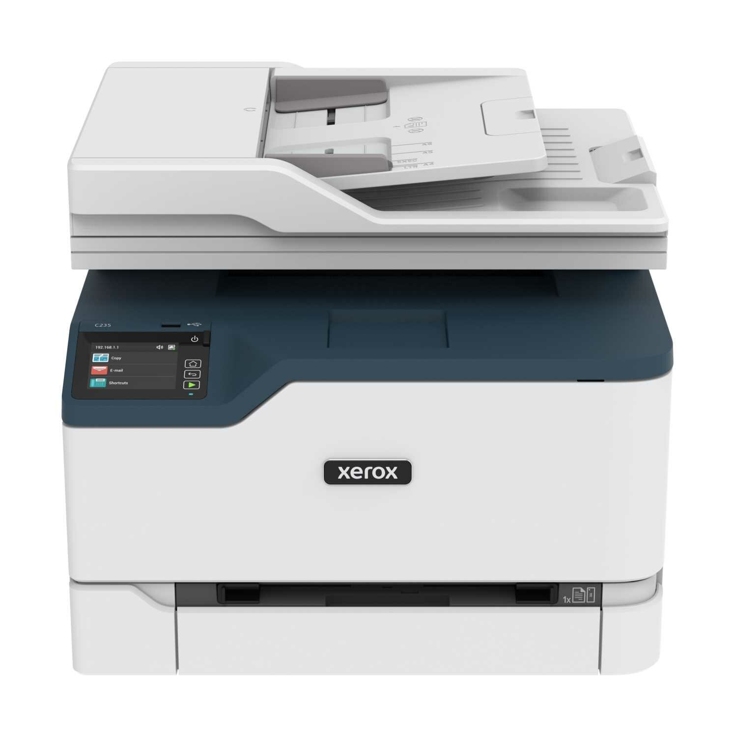 МФУ Xerox C235V (C235V_DNI) (А4, цветное, принтер/копир/сканер/факс, 22 стр/мин, 512 Мб, cpu 1 ГГц, 600x600 dpi, Network, USB 2.0, Wi-Fi, Duplex, ADF, нагрузка до 30K, комплект тонеров на 500 стр.)