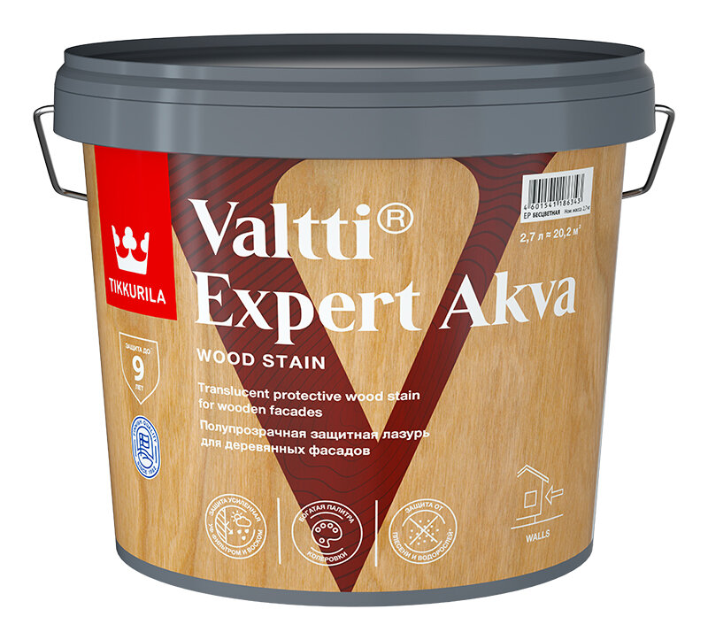 Лазурь антисептическая Tikkurila Valtti Expert Akva Бесцветный 2,7 л полуматовая