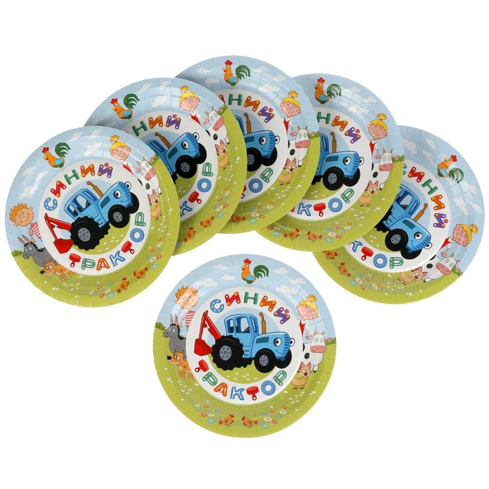 фото Веселый праздник. Тарелки бумажные "Синий трактор" 6 шт 18 см, пакет+ хедер, арт.PP-53665-BT