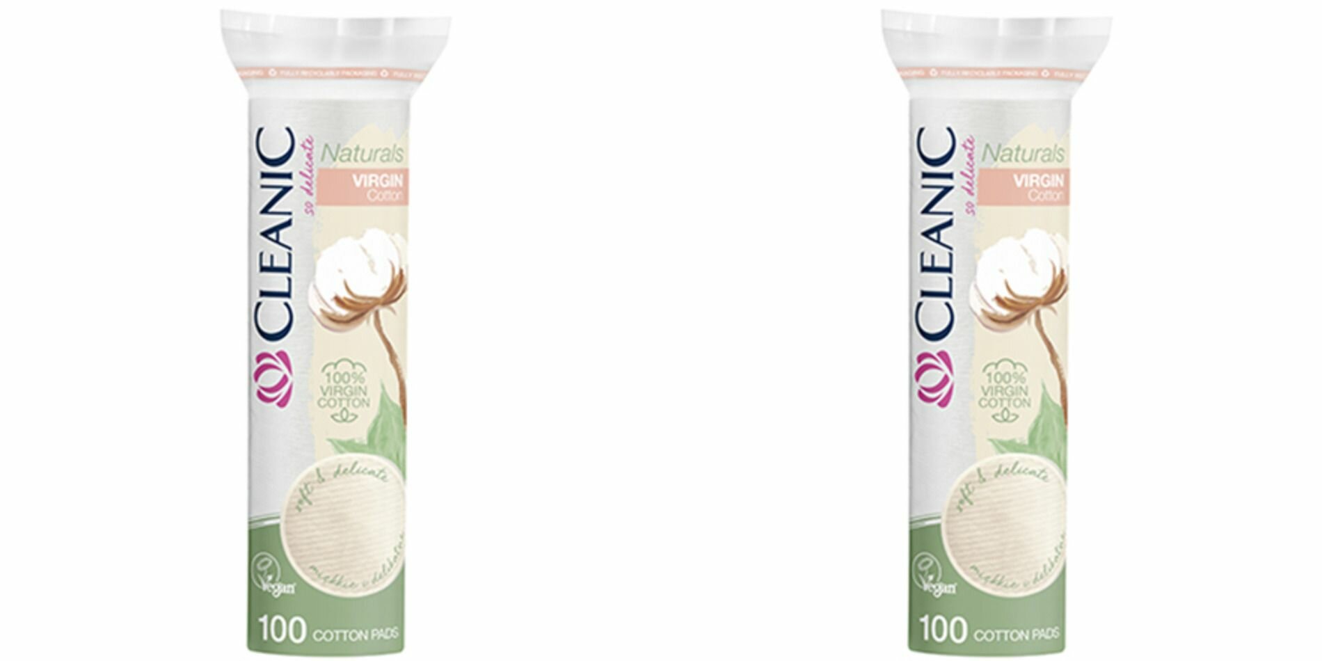 Cleanic Ватные диски Naturals Virgin Cotton, гигиенические, 100 шт., 2 уп