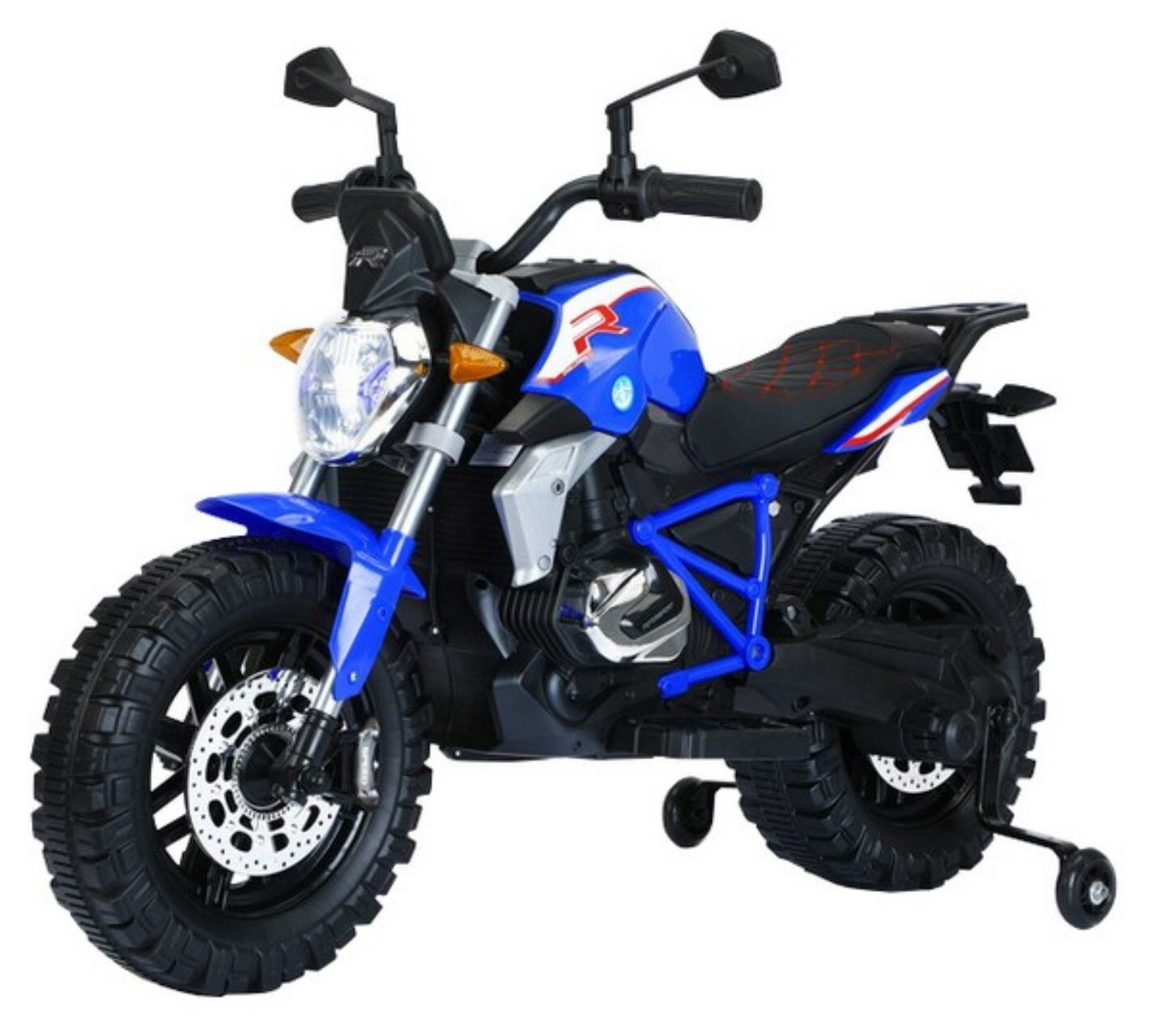 Мотоцикл на аккум. (6V4AHx2), колеса пластик, макс. скорость 5 км ч, свет, звук, цв. синий, в к 86x3