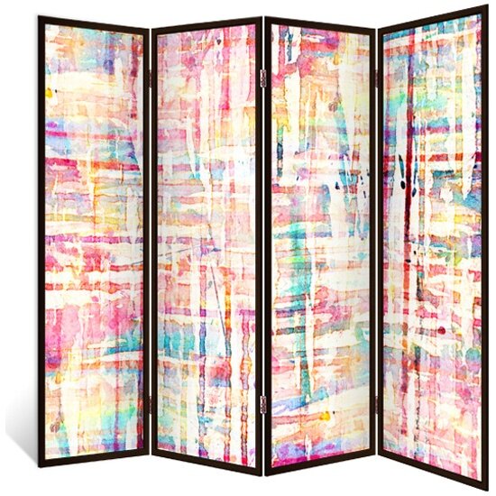 Ширма перегородка Декор Депо для комнаты деревянная "Розовые штрихи" двухсторонняя с картинкой (абстр) 4 створки венге 176х185 см 14 кг