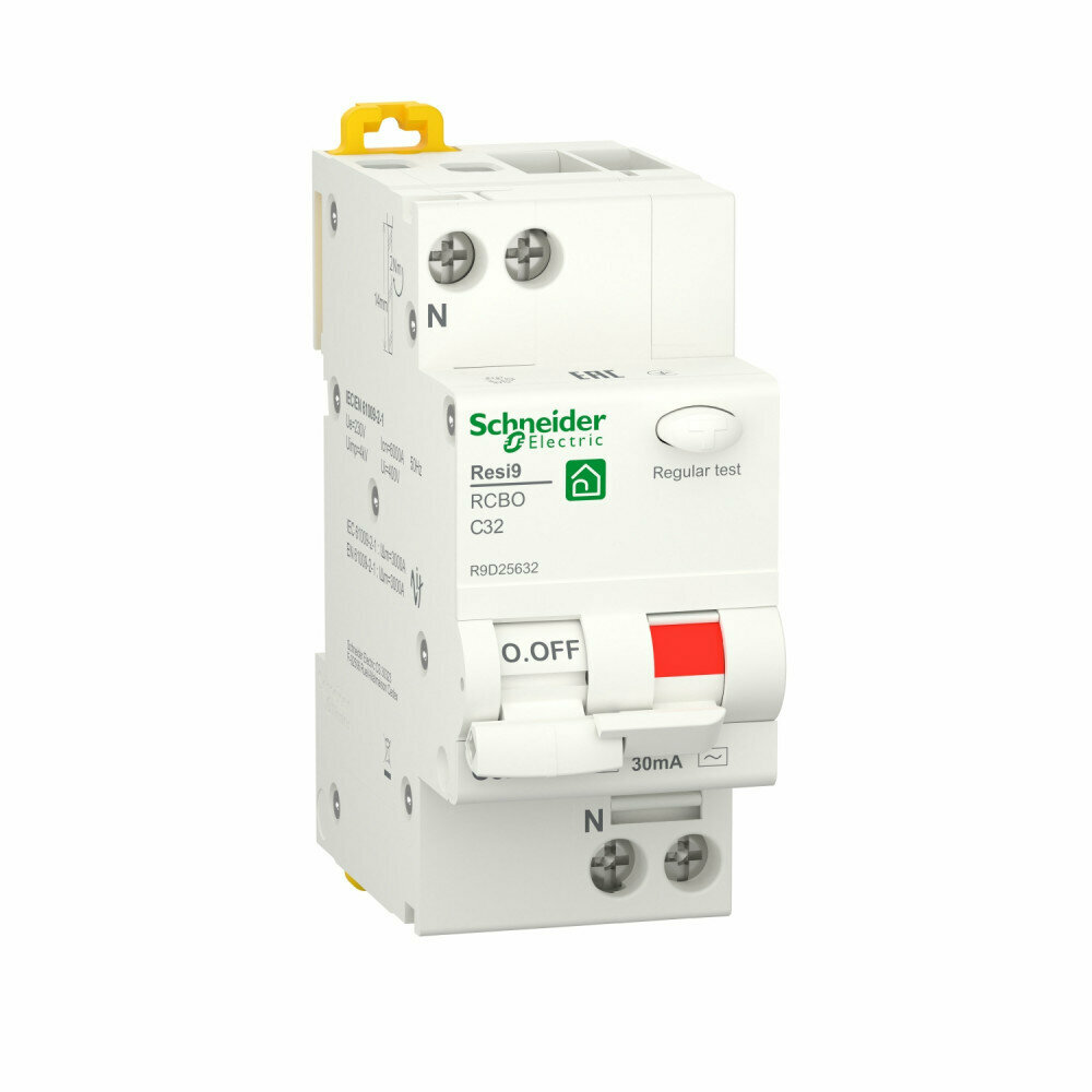 Schneider Electric RESI9 Автоматический выключатель дифференциального тока (ДИФ) 1P+N С 32А 6000A 30мА тип AС R9D25632