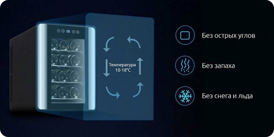 Винный шкаф с постоянной температурой и воздушным охлаждением Xiaomi Vinocave Mini Thermostat Black 12 bottles (SC-12A2)