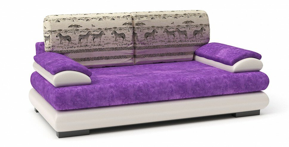 фото Диван прямой Фиджи еврокнижка фиолетовый велюр+белая экокожа (пружинный блок "боннель")