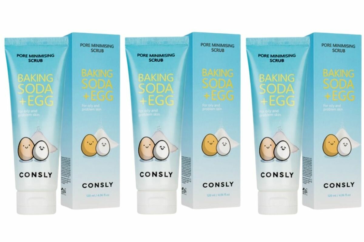 CONSLY Скраб для лица с содой и яичным белком Baking Soda Egg Pore Minimising Scrub, 120 мл, 3 шт