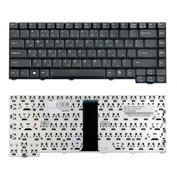 Клавиатура для ноутбука Asus F2 F3 Z53S Series. (28pin). Плоский Enter. Черная без рамки. PN: K012462A1
