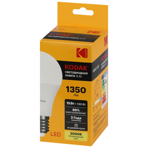 Лампочка светодиодная Kodak LED KODAK A60-15W-830-E27 E27 / Е27 15Вт груша теплый белый свет - фотография № 6