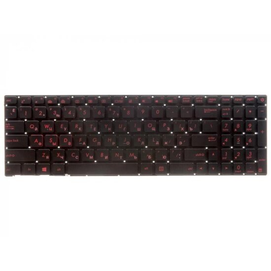 Клавиатура Rocknparts для ноутбука Asus G771, N551, ROG GL552JX, GL552VL, GL552VW, GL552VX, N552VX, черная без рамки, с подсветкой, красный принт, гор. Enter 665