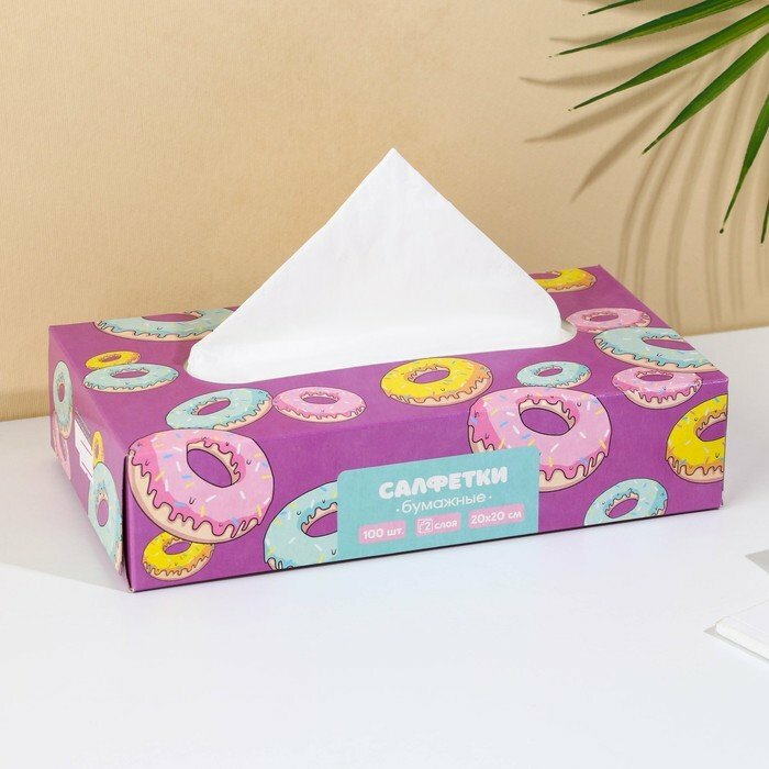 Салфетки бумажные в коробке «Пончики», 100 шт (комплект из 9 шт) - фотография № 3
