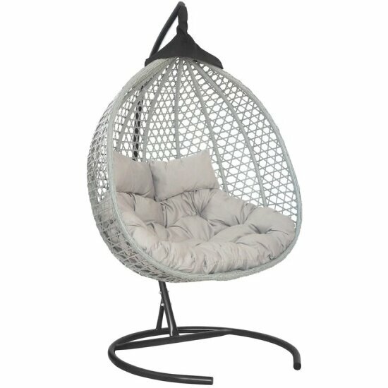 Подвесное двухместное кресло-кокон Laura Outdoor фиджи серый+Белая подушка