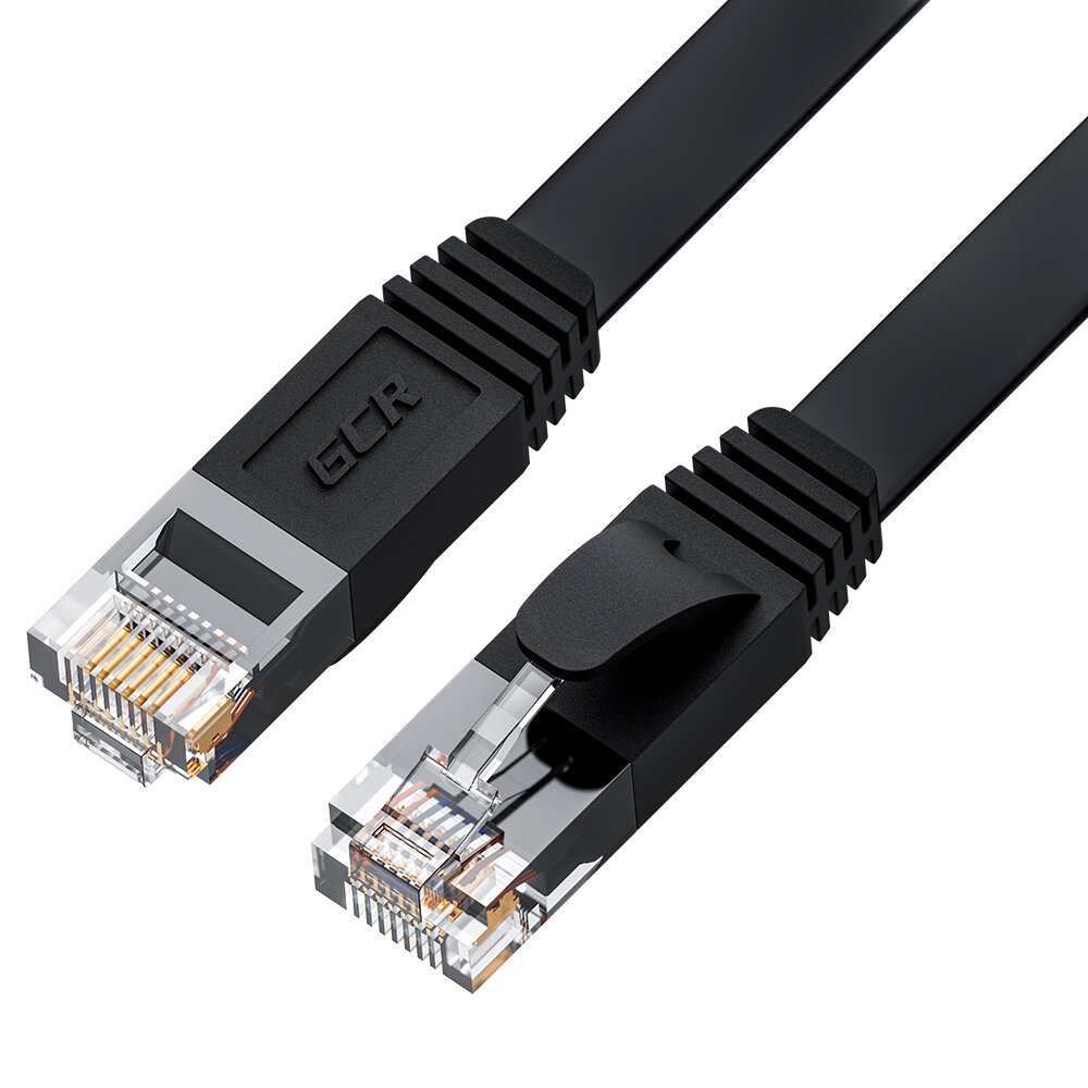 Greenconnect GCR-52684 GCR Патч-корд PROF плоский прямой 0.15m, UTP медь кат.6, черный, 30 AWG, ethernet high speed 10 Гбит/с, RJ45, T568B GCR-52684