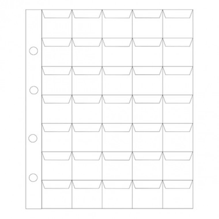 Листы под монеты стандарт optima на 35 ячеек, размер 250 x 200 арт. 20-5822