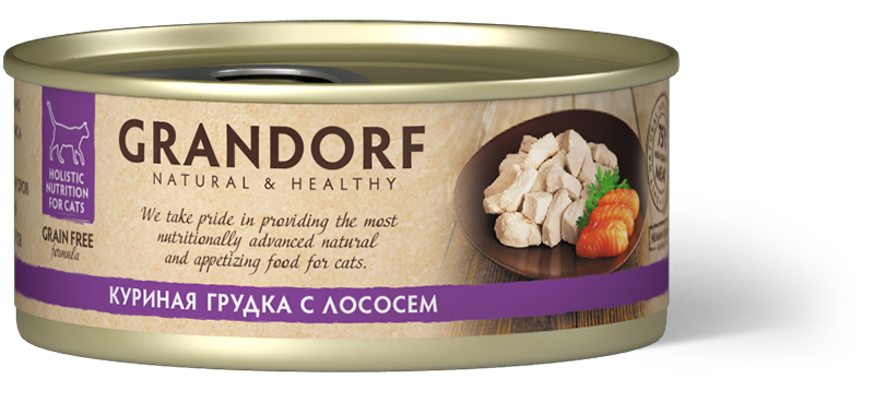 фото Влажный корм для кошек Grandorf беззерновой, куриная грудка с лососем 6 шт. х 70 гр.