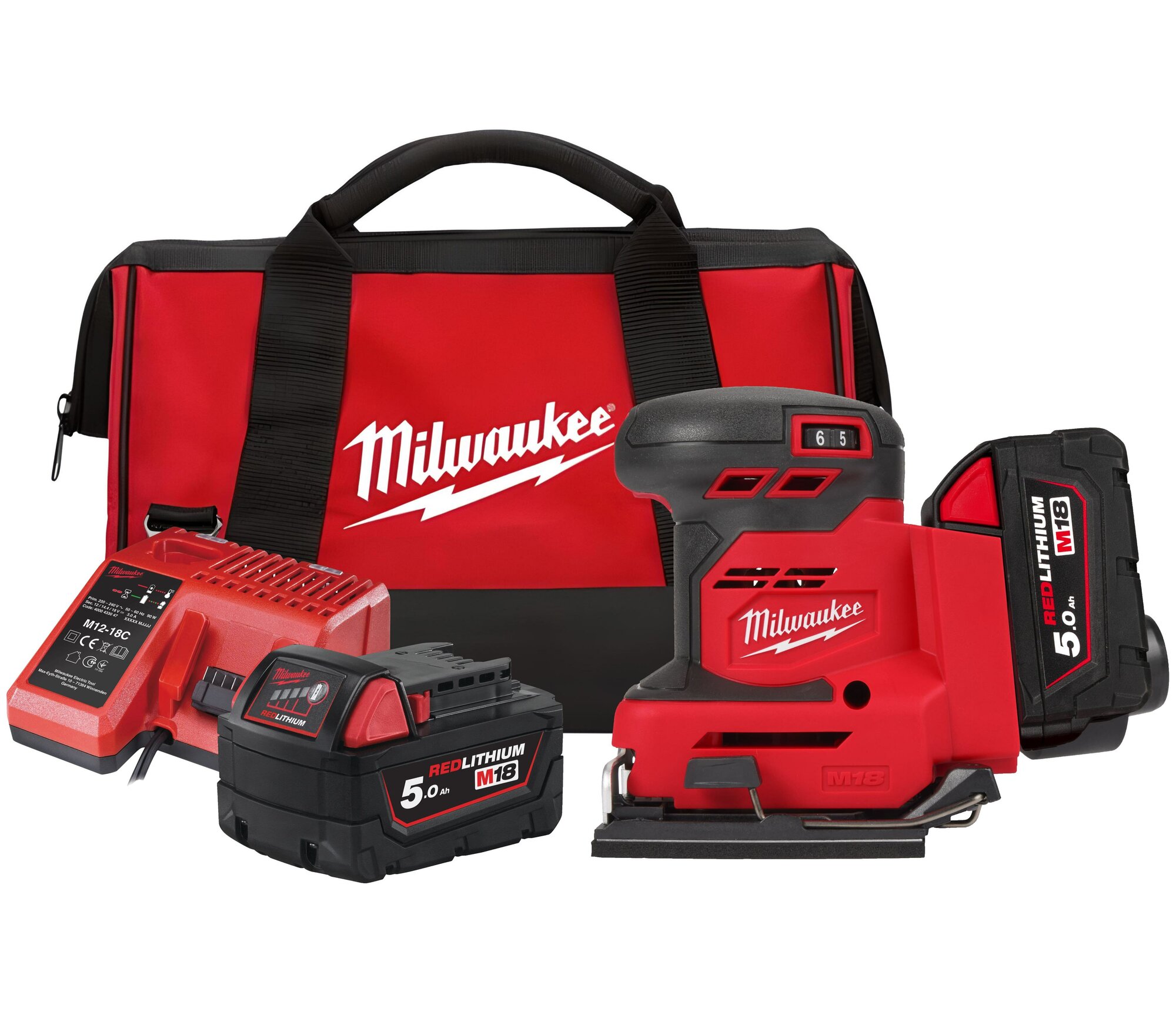 Аккумуляторная ленточная шлифмашина Milwaukee M18 BQSS-502B 18 В 13000 об/мин с 2 АКБ 5 Ач и ЗУ в кейсе 4933479967