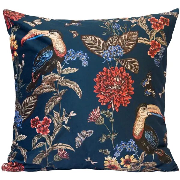 фото Подушка Seasons Тропики какаду 40x40 см бархат цвет синий