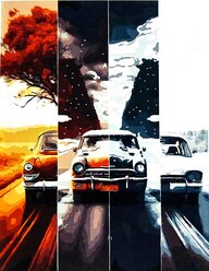 Картина по номерам 40х50 Paintboy красная ретро машина, черно-белая, поп-арт, мерседес, тачка, скорость, дорога. пейзаж