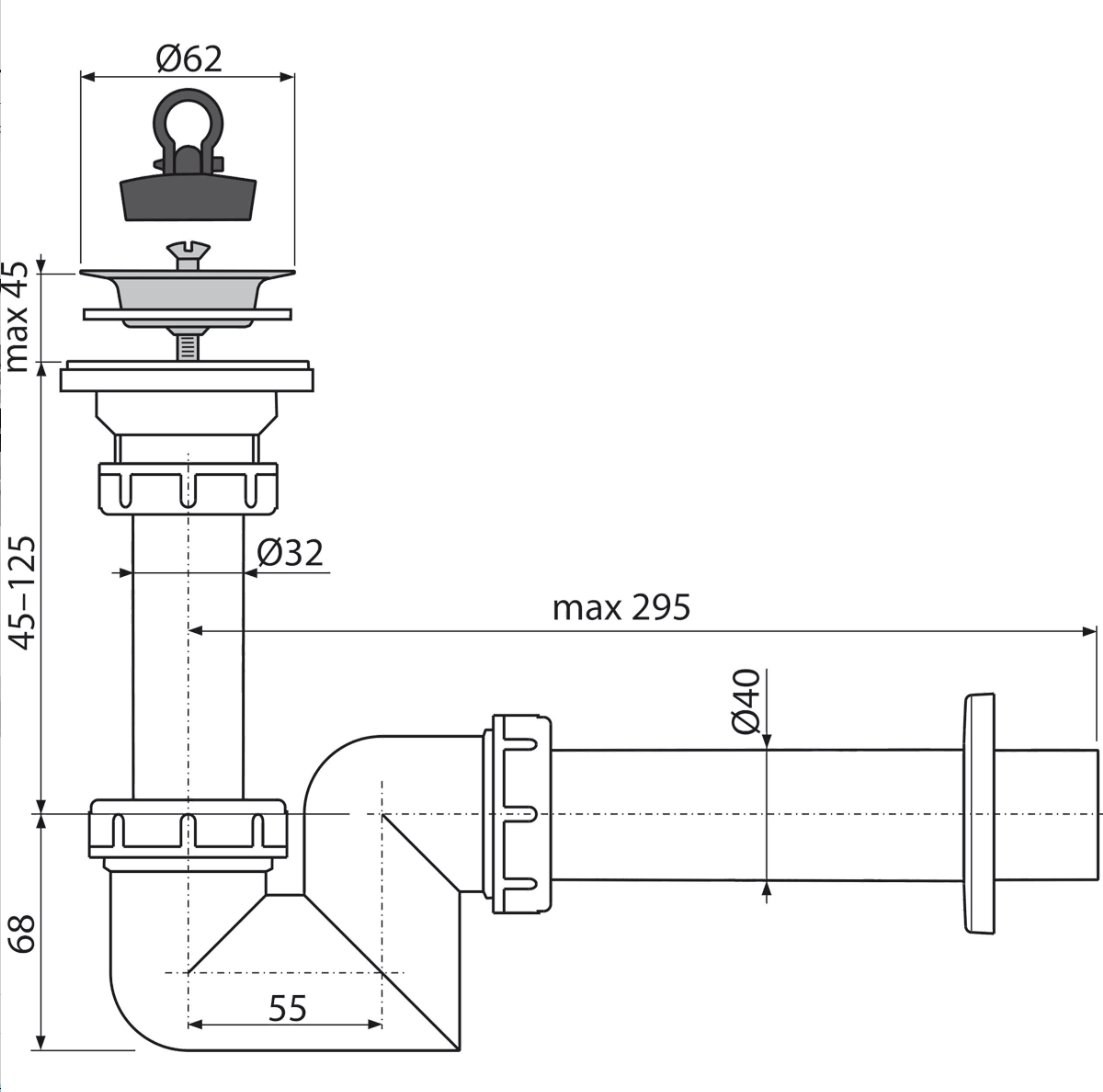 Alcaplast Сифон для раковины Alcaplast A412-DN40 Белый