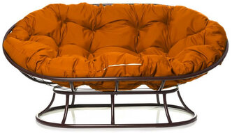 Садовый диван "Мамасан" без ротанга коричневое с оранжевой подушкой M-Group