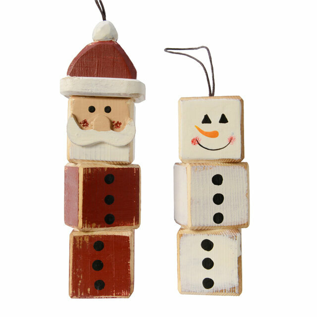 Kaemingk Набор деревянных елочных игрушек Санта и Снеговик Олли 12-15 см 2 шт подвеска *