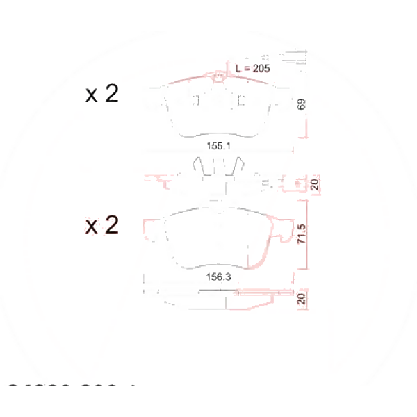 ZIMMERMANN 24339.200.1 (77363599 / 77364587) колодки дисковые перед. 155x69x20\ Alfa romeo (Альфа ромео) 159 1.8-2.2 05