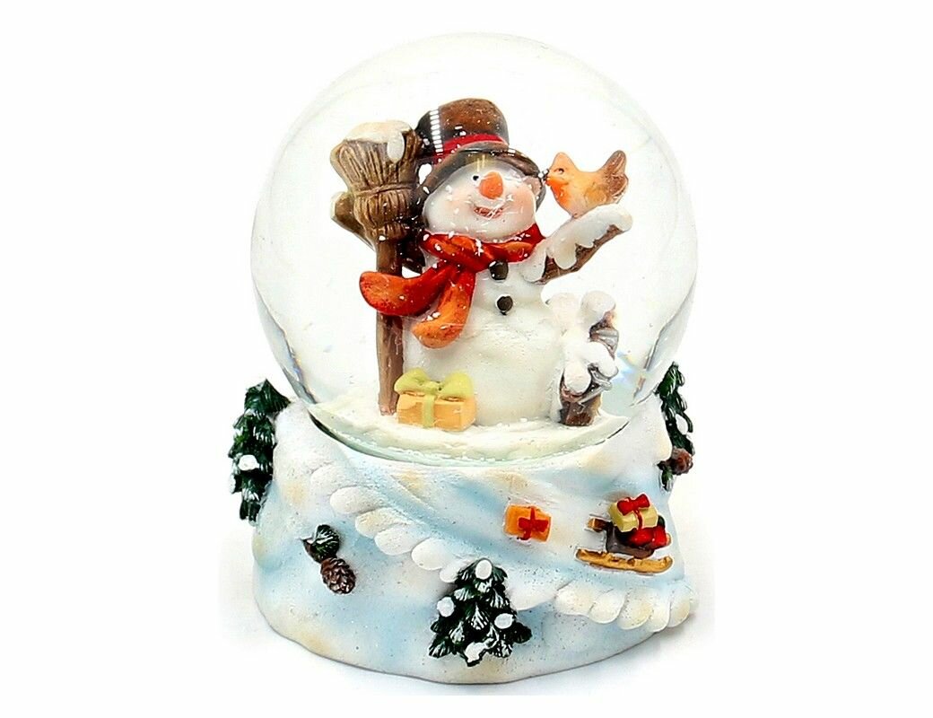 Снежный шар снеговик С птенчиком, полистоун, стекло, 9 см, Sigro 50-2113