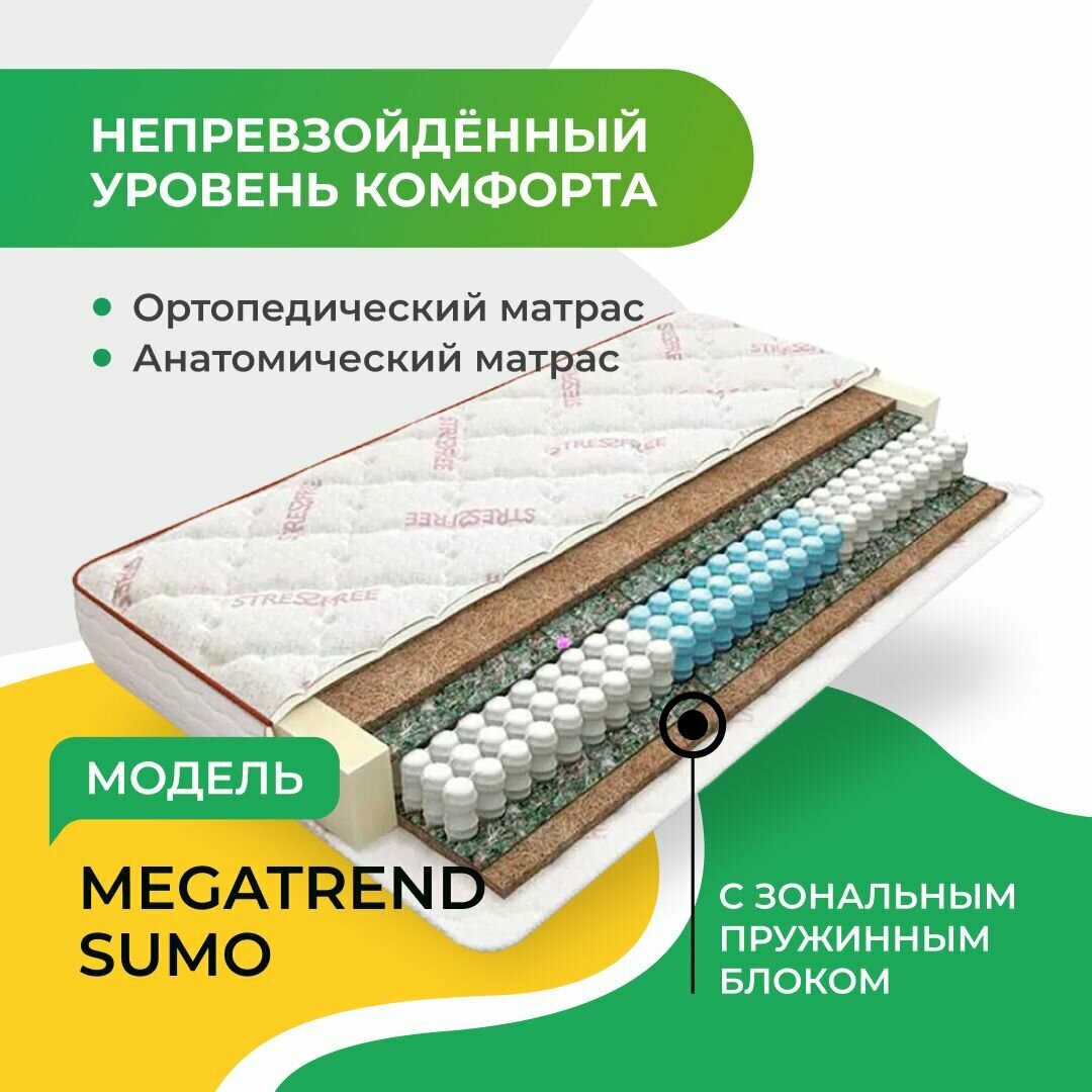 Матрас Мир Матрасов, Megatrend Sumo 80х200, двусторонний с одинаковой жесткостью, кокосовое волокно