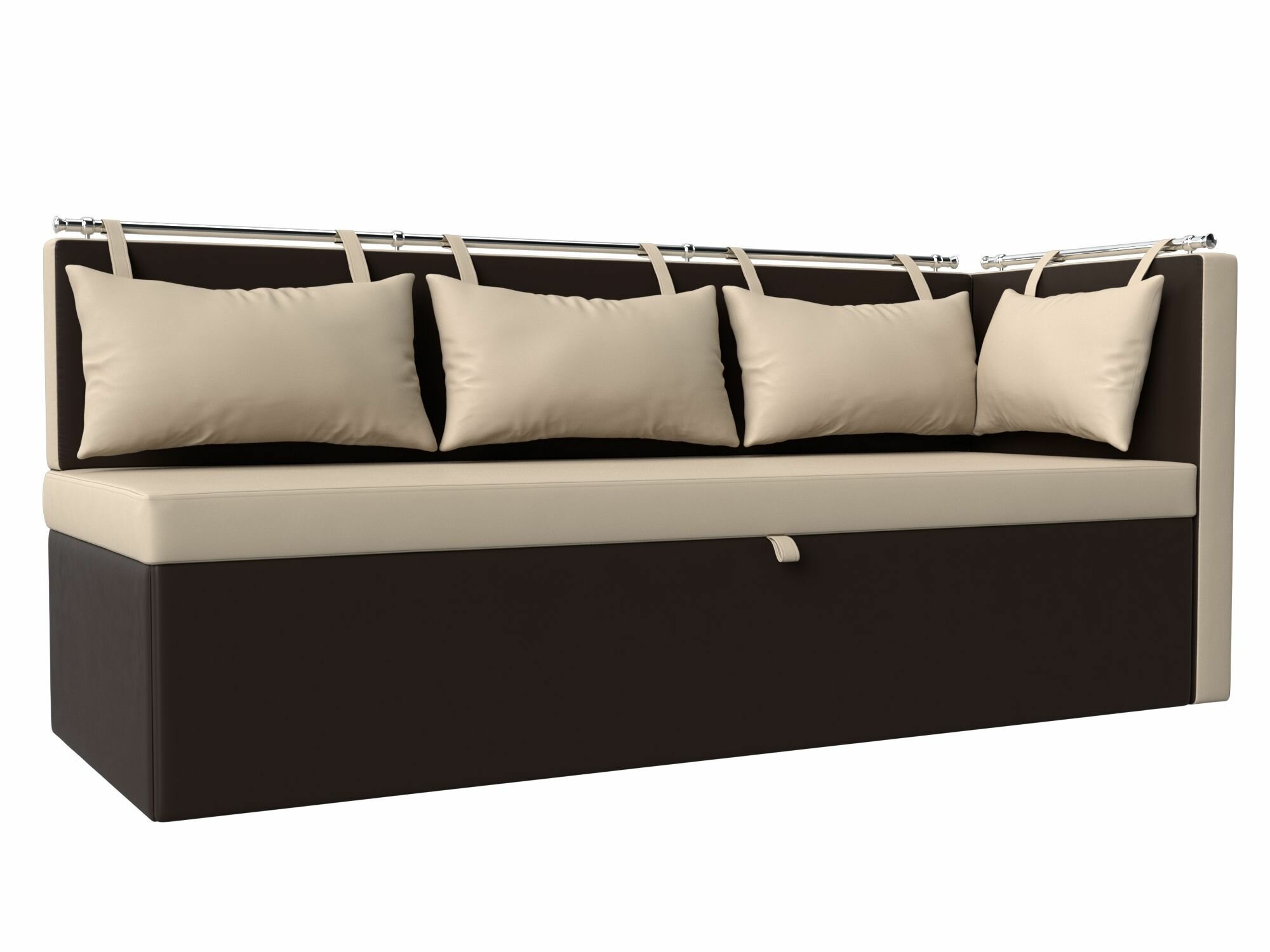 Кухонный диван Метро с углом справа, Экокожа бежевая и коричневая
