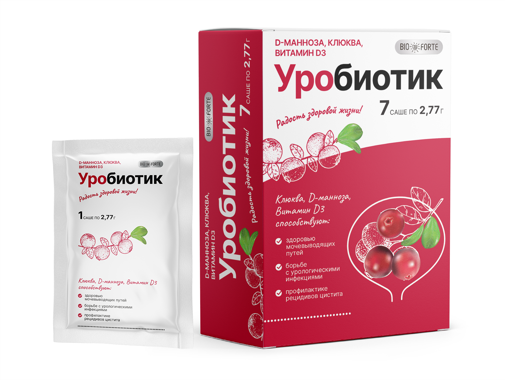 Уробиотик BioForte D-манноза 500 мг с экстрактом клюквы порошок саше 7 шт.