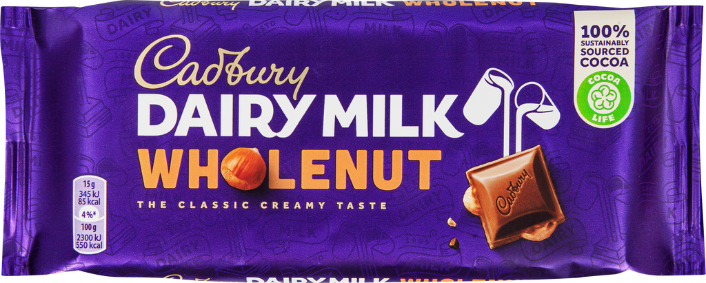 Шоколад молочный CADBURY с цельным фундуком, 120г