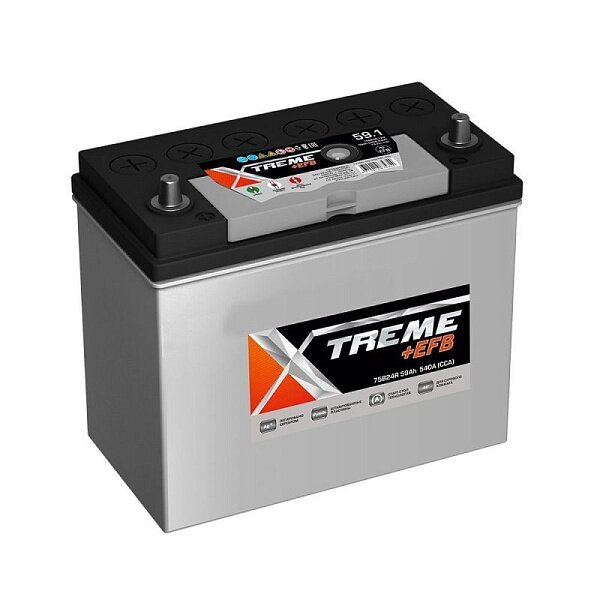 Аккумулятор автомобильный XTREME +EFB 75B24R 59Ah 540A ПП (238x129x227) B24R 238x127x227