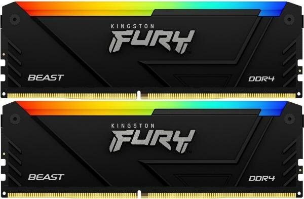 Оперативная память для компьютера 32Gb (2x16Gb) PC4-25600 3200MHz DDR4 DIMM CL16 Kingston Fury Beast RGB KF432C16BB2AK2/32