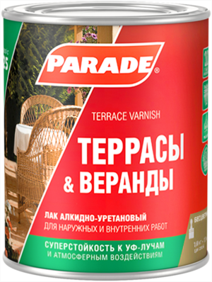 Лак Parade Classic L25 Террасы & Веранды 0.75л Матовый, Алкидно-Уретановый, Бесцветный / Парад Классик L25.