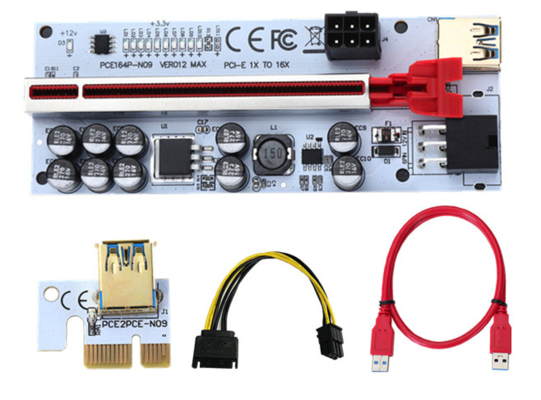 USB райзер 6 Pin LED 12 max для видеокарты PCI-E 5 шт