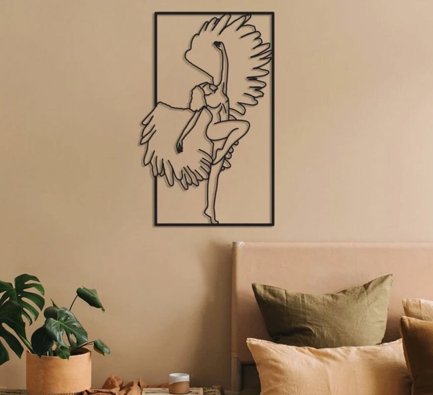 Чертеж, декоративное панно, Девушка с крыльями (черный цвет), DXF для ЧПУ станка