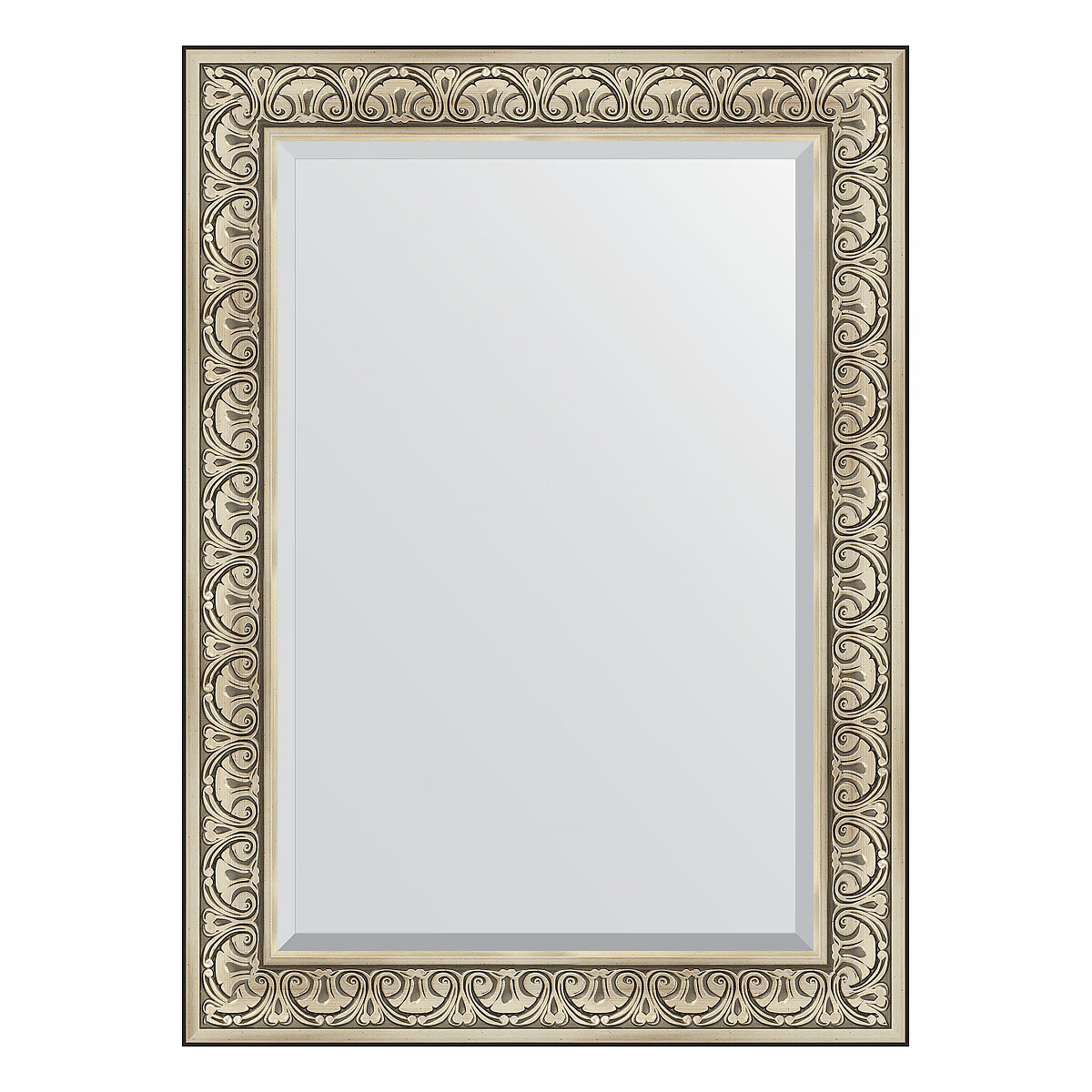 Зеркало Evoform с фацетом в багетной раме барокко серебро 106 мм, 80x110 см - фото №1