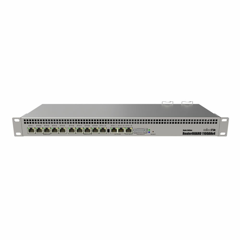 RB1100Dx4 Dude Edition (RB1100AHx4 Dude Edition) Router 1U 19" Rack Mount. Ethernet 13x 10/100/1000 +Serial. PoE. 2xSATA 2xM2 60Gb M2SSD. 220/48V {10} (002648)